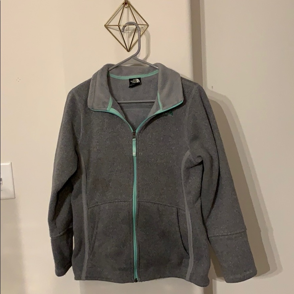 Grey north face zip up jacket